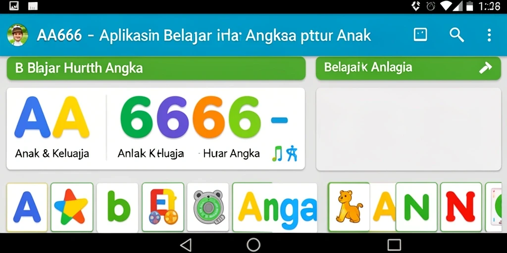 Antarmuka ramah anak dari aplikasi AA666 untuk belajar huruf dan angka.