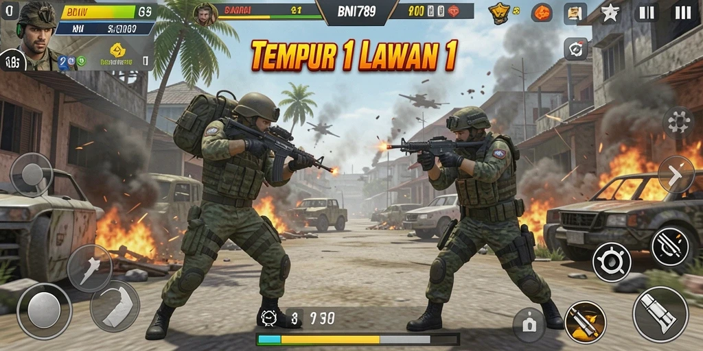 Tampilan antarmuka BNI789 yang menarik saat pertarungan 1 lawan 1.