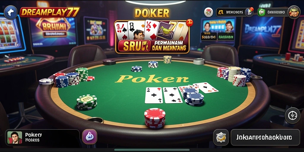 Tampilan antarmuka permainan poker yang menarik dan interaktif.
