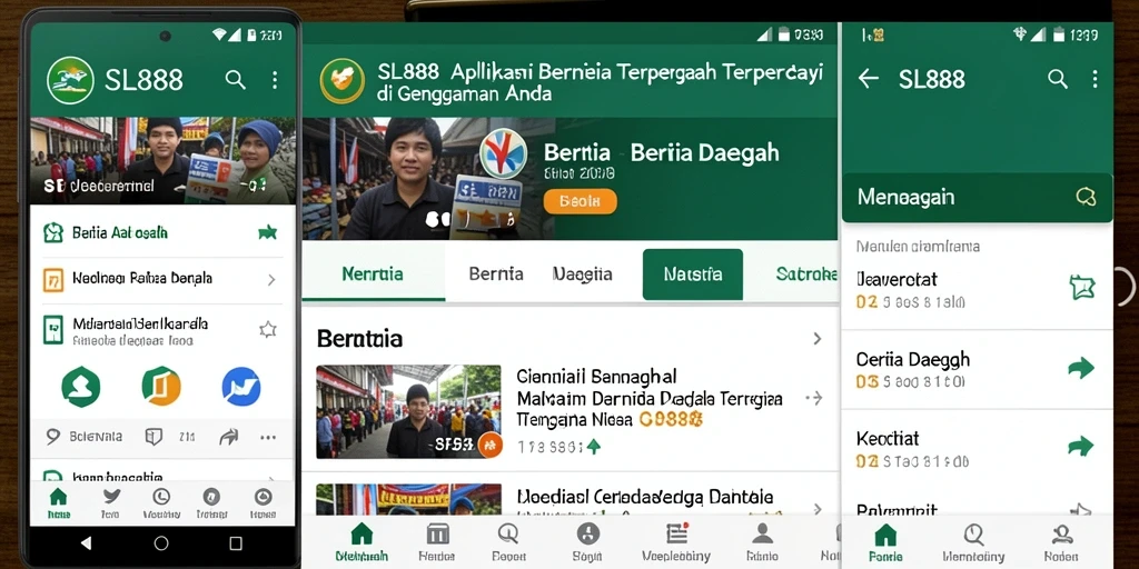 Antarmuka aplikasi SL888 yang menampilkan berita daerah terkini.