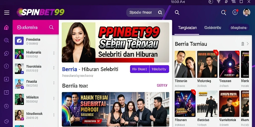 Antarmuka aplikasi SPINBET99 menampilkan berita selebriti dengan menarik.