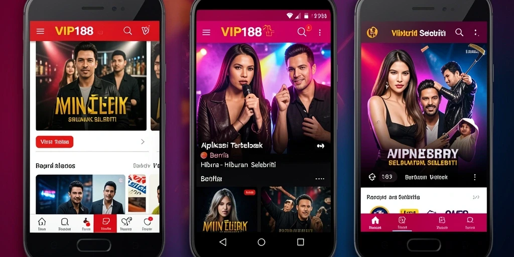 Tampilan antarmuka VIP188 dengan berbagai berita selebriti.