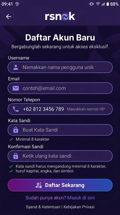Panduan Registrasi Akun Baru rsnok untuk Android